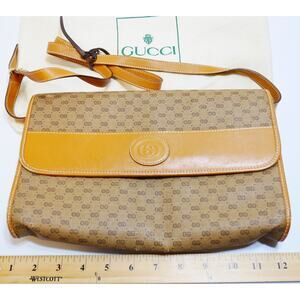 Authentic Vintage Gucci GG Logo Purse Shoulder Dust Bag Leather Canvas Beige